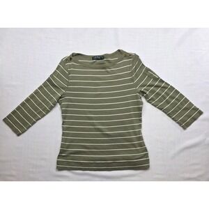 Lauren by Ralph Lauren Women's Olive Green Striped 3/4 Sleeve Boatneck. Size XL